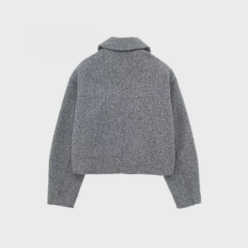 Chique Grijze Dames Jas met Rits en Zakken - Vintage Stijl