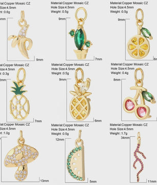 Gouden Bedeltjes voor Sieraden Maken: Cactus, Kers, Paddenstoel, Bloem & Fruit