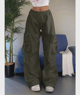 Oversized Cargo Jogger Broek Dames - Vintage Stijl Hoge Taille Zwart