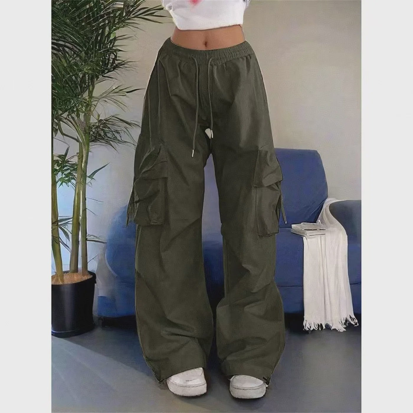 Oversized Cargo Jogger Broek Dames - Vintage Stijl Hoge Taille Zwart
