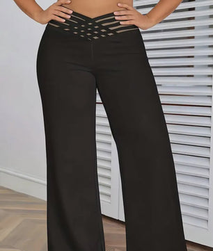 Plus Size Elegante Palazzo Broek met Crisscross Mesh Tailleband