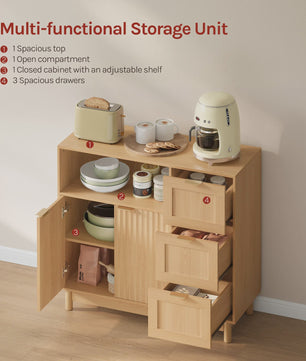 Houten Keukenkast met 3 Lades & Verstelbare Plank - Buffetkast / Sideboard 90x80x35cm