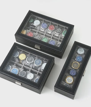 Luxe PU Leder Horlogedoos met Glazen Deksel - Diverse Vakverdelingen (2-12 Girds)