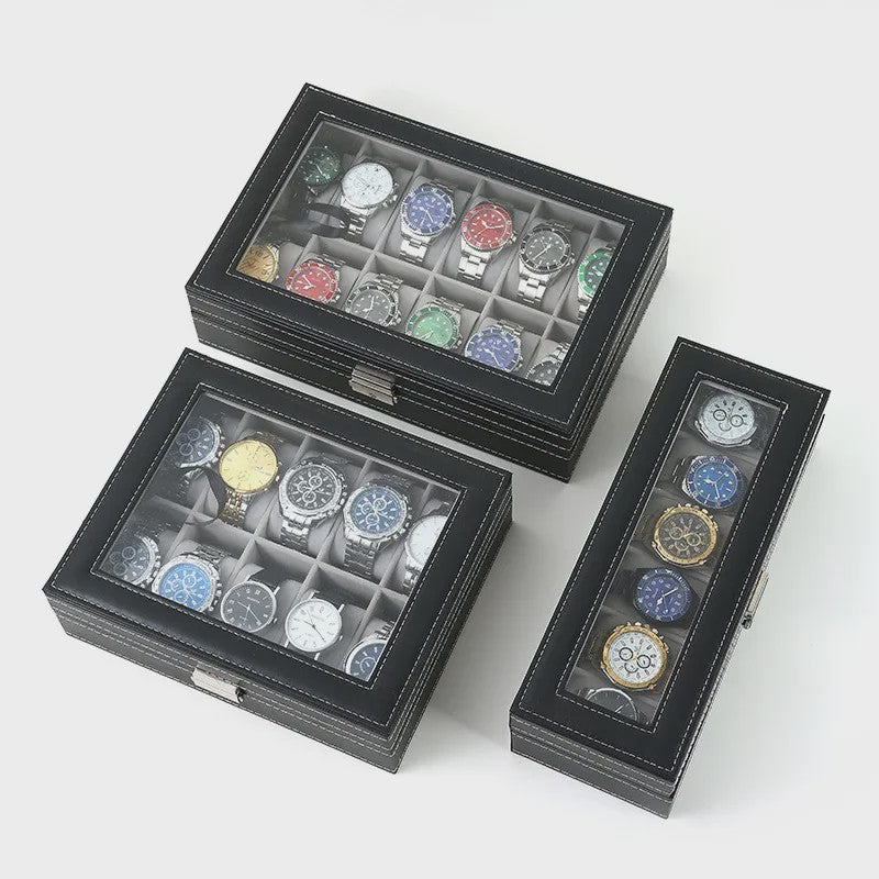 Luxe PU Leder Horlogedoos met Glazen Deksel - Diverse Vakverdelingen (2-12 Girds)