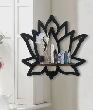 Houten Lotus Wandrek - Decoratieve Hoekplank voor Essentiële Oliën & Kaarsen