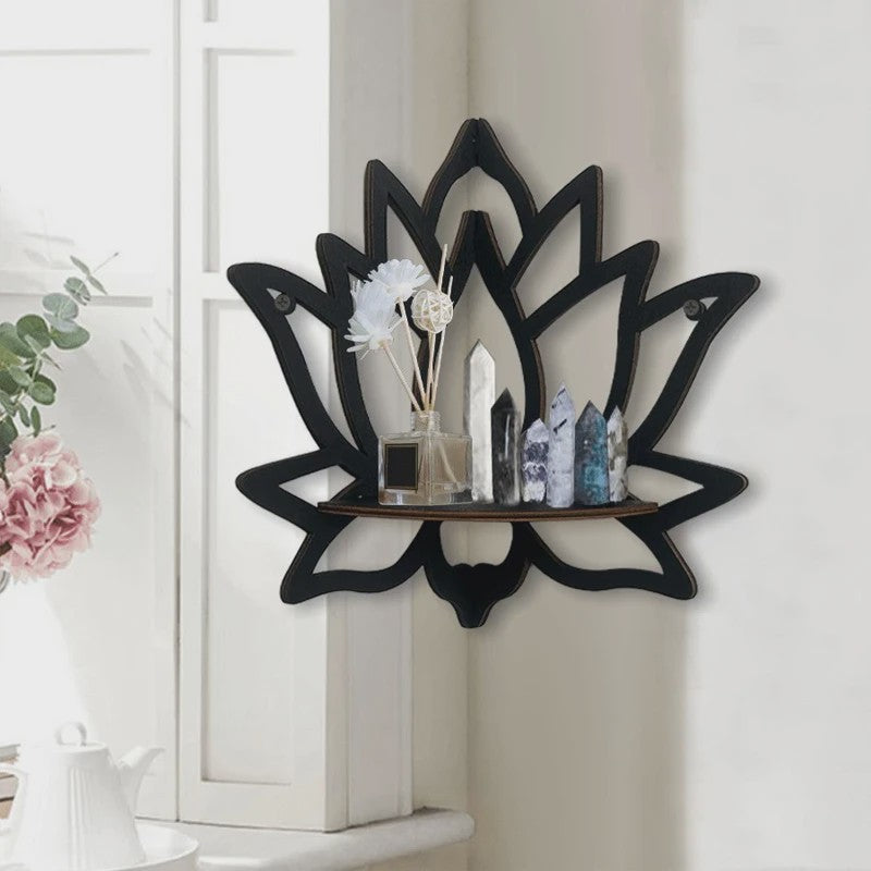 Houten Lotus Wandrek - Decoratieve Hoekplank voor Essentiële Oliën & Kaarsen