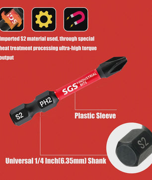 50mm Magnetische Schroefbit Set (10-delig) - S2 Staal - 1/4" Hex Shank