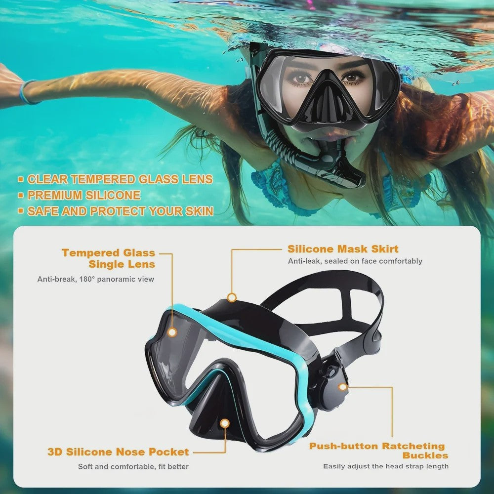 Professionele Duikbril en Snorkel Set voor Volwassenen - Panoramisch Gehard Glas