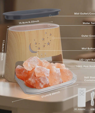 2-in-1 Aroma Diffuser met Himalayazout Lamp & Vlam Effect - 260ML, 7 Kleuren