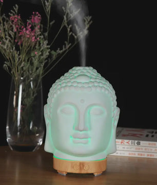 Buddha Hoofd Aroma Diffuser met Nachtlampje - 100ml Etherische Olie Verstuiver
