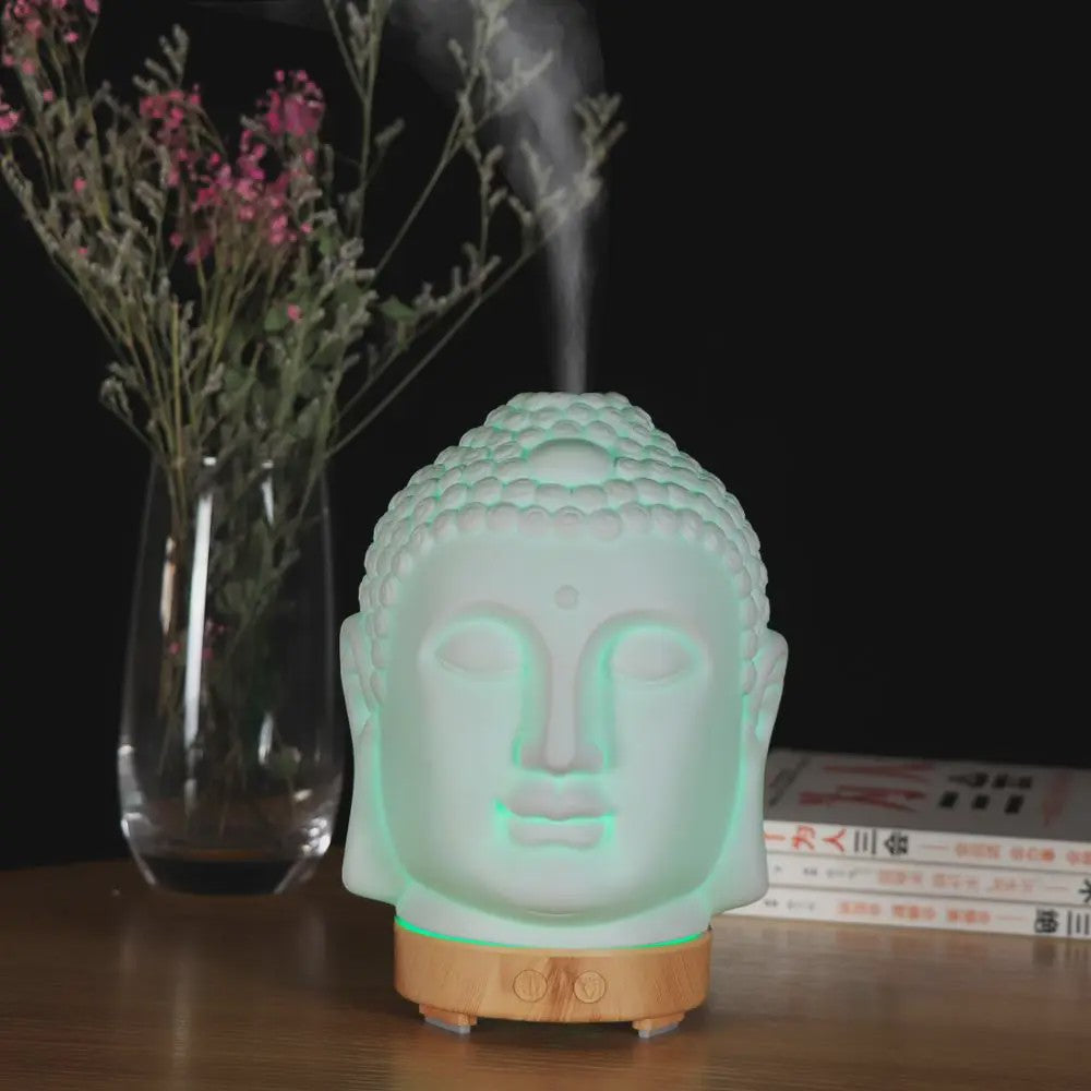 Buddha Hoofd Aroma Diffuser met Nachtlampje - 100ml Etherische Olie Verstuiver
