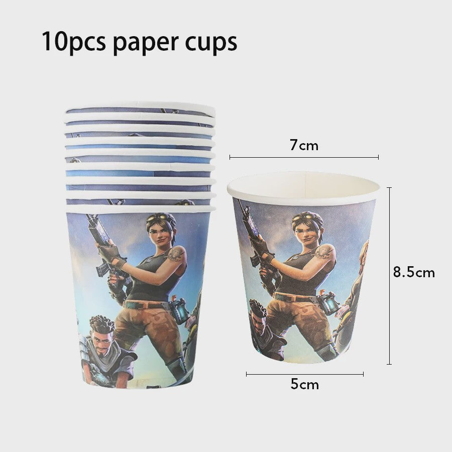 Fortnite Feestdecoratie Set: Beker, Bordjes, Tafelkleed & Meer voor Verjaardagen