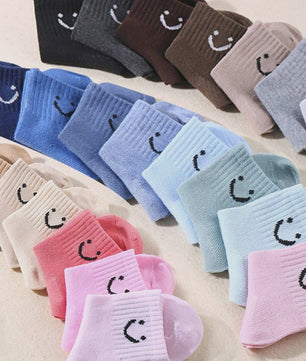 10 Paar Kinder Sokken met Vrolijke Smiley Print - Mid-Calf, Jongens & Meisjes