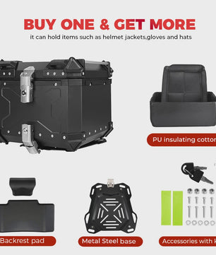 KEMIMOTO Universele Aluminium Motor Topkoffer 65L met Lederen Voering