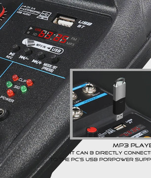 4-Kanaals DJ Mixer Console met Bluetooth, USB en 48V Fantoomvoeding
