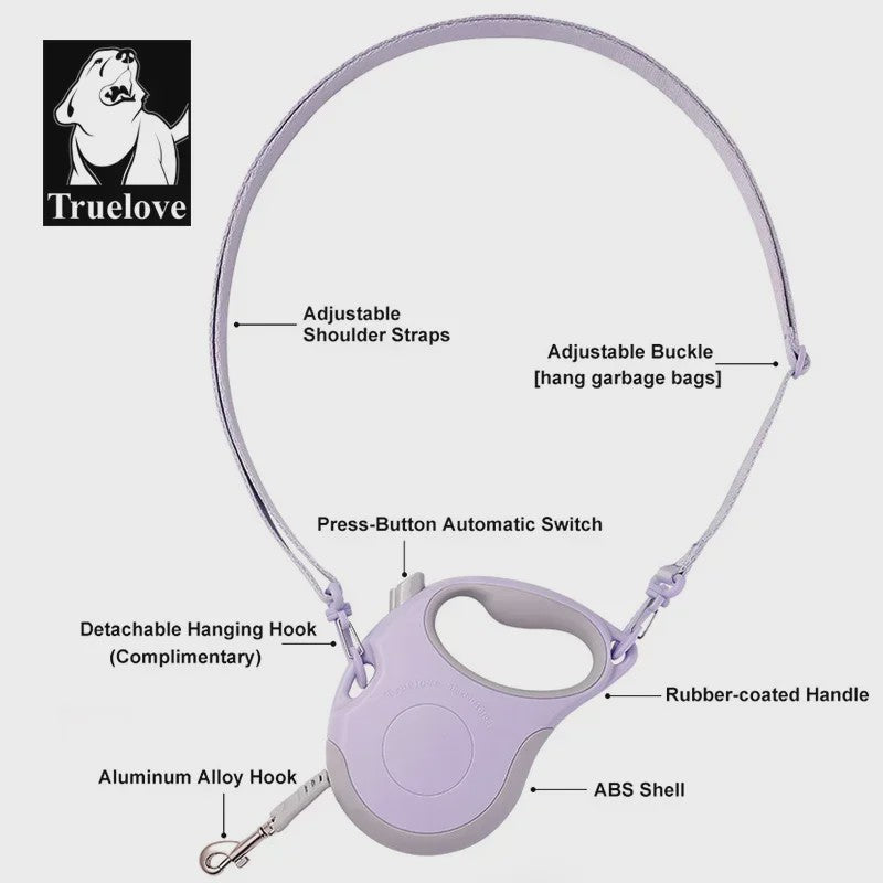 Truelove Intrekbare Hondentuig 5 Meter - Tangle Free, Eénhandige Rem & Vergrendeling