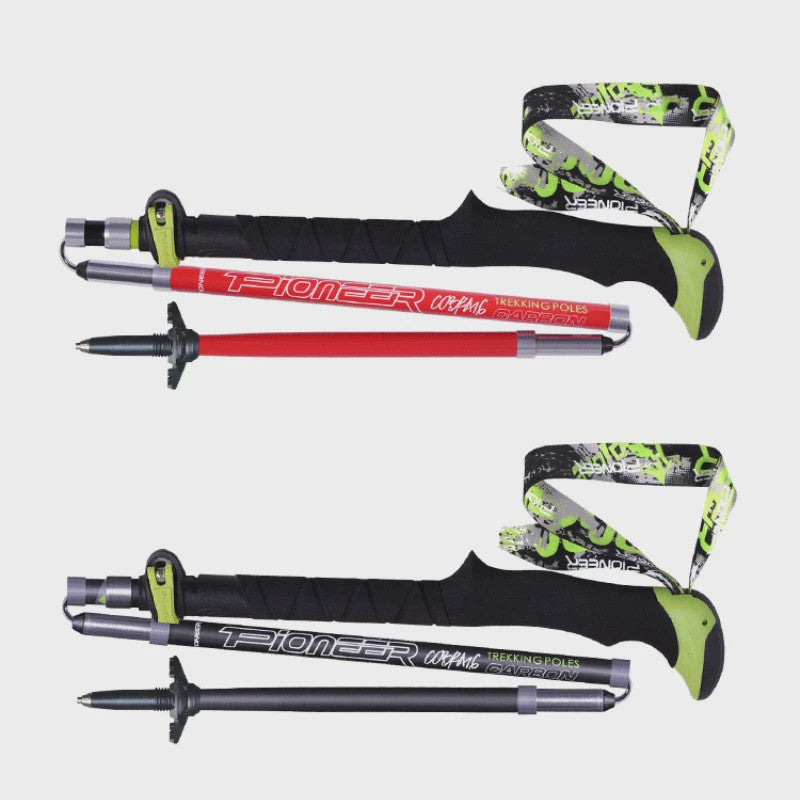 Pioneer Ultralichte Carbon Trekkingstokken - Opvouwbaar & Snel Sluitend (115-135cm)
