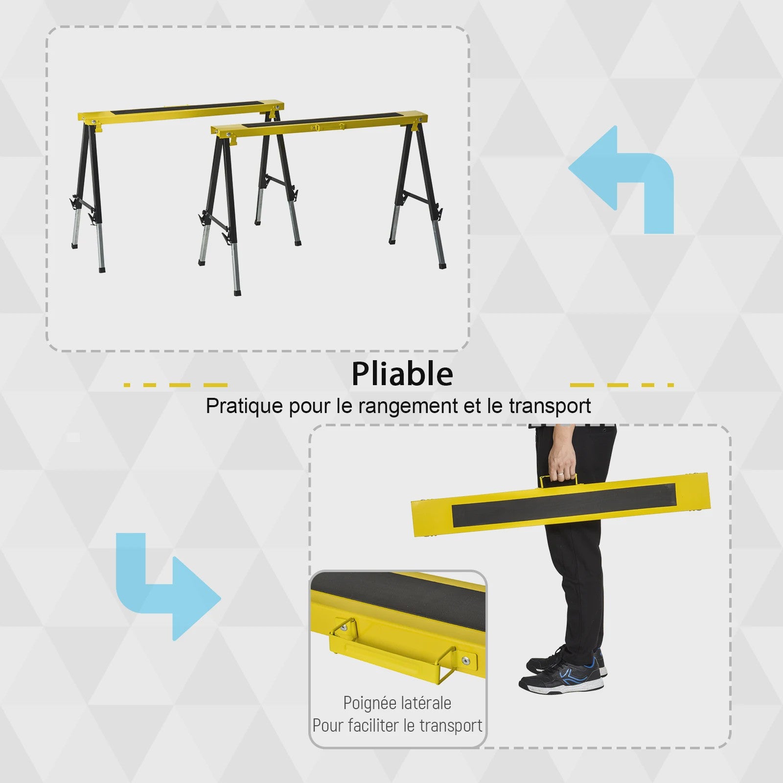 Set van 2 Opvouwbare Telescopische Werkbokken, Verstelbaar in Hoogte (62-90 cm), 100 cm Breed, Antislip Oppervlak