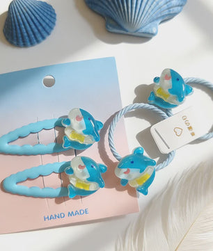 Schattige Haarklemmen & Elastiekjes Set met Haai & Visjes - 4 Delig