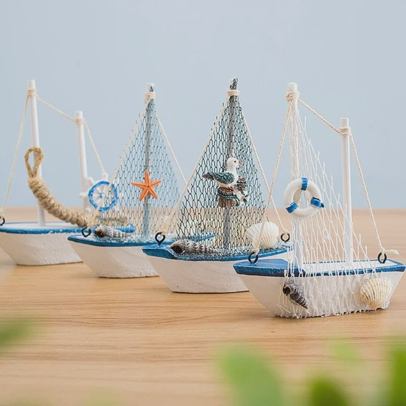 Houten Zeilboot Miniatuur - Mediterrane Stijl Nautische Decoratie