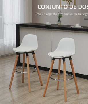 Set van 2 Luxe Barstoelen met Witte PU Bekleding en Houten Poten