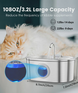 RVS Drinkfontein 3.2L voor Katten & Honden - Automatische Waterdispenser