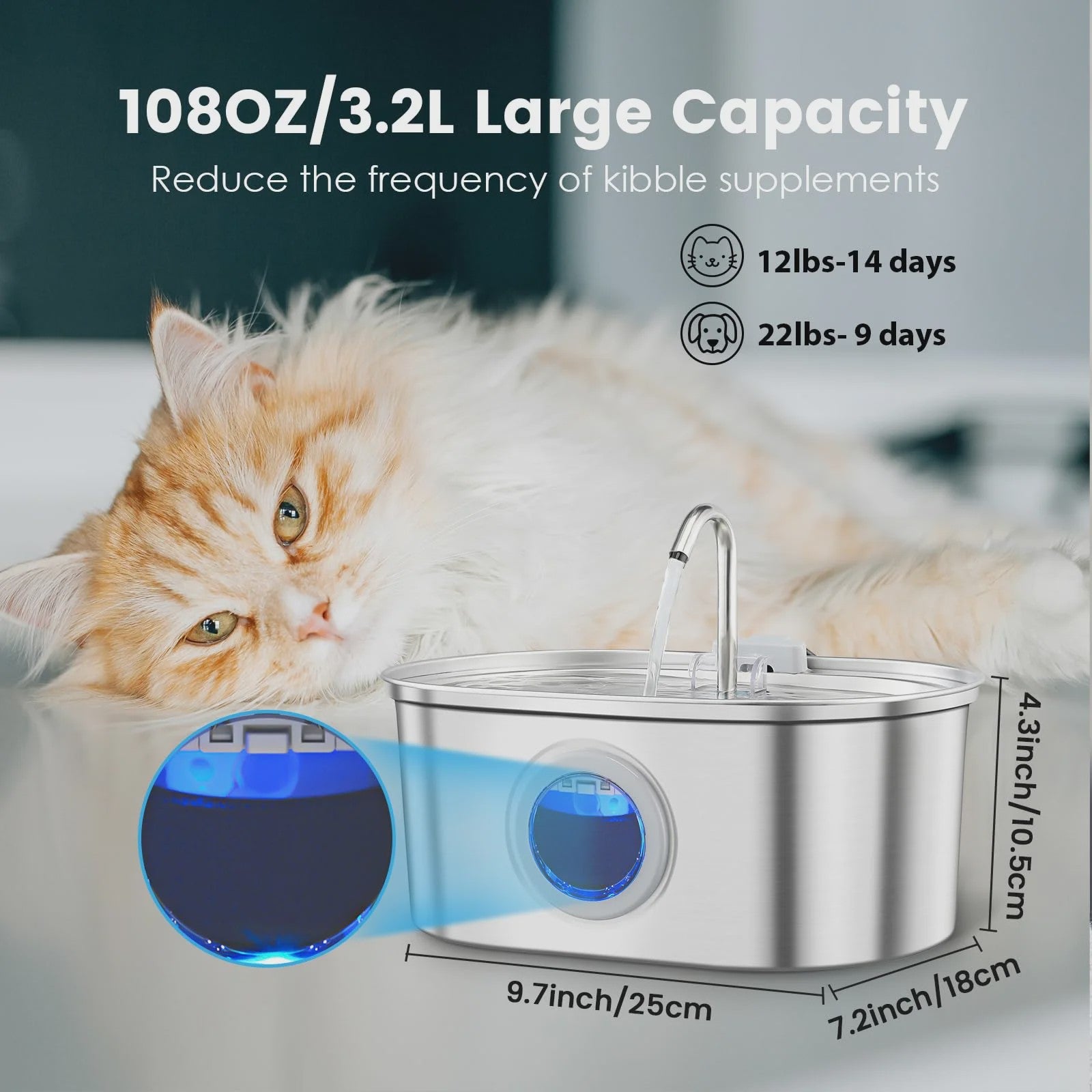 RVS Drinkfontein 3.2L voor Katten & Honden - Automatische Waterdispenser