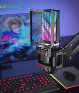 Zealsound RGB Opname Microfoon met Arm & Statief - USB Condenser voor Gaming, Podcast & Streaming