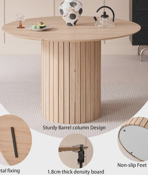 Moderne Ronde Eettafel 120cm met Houten Basis - Scandinavisch Design voor 4-6 Personen