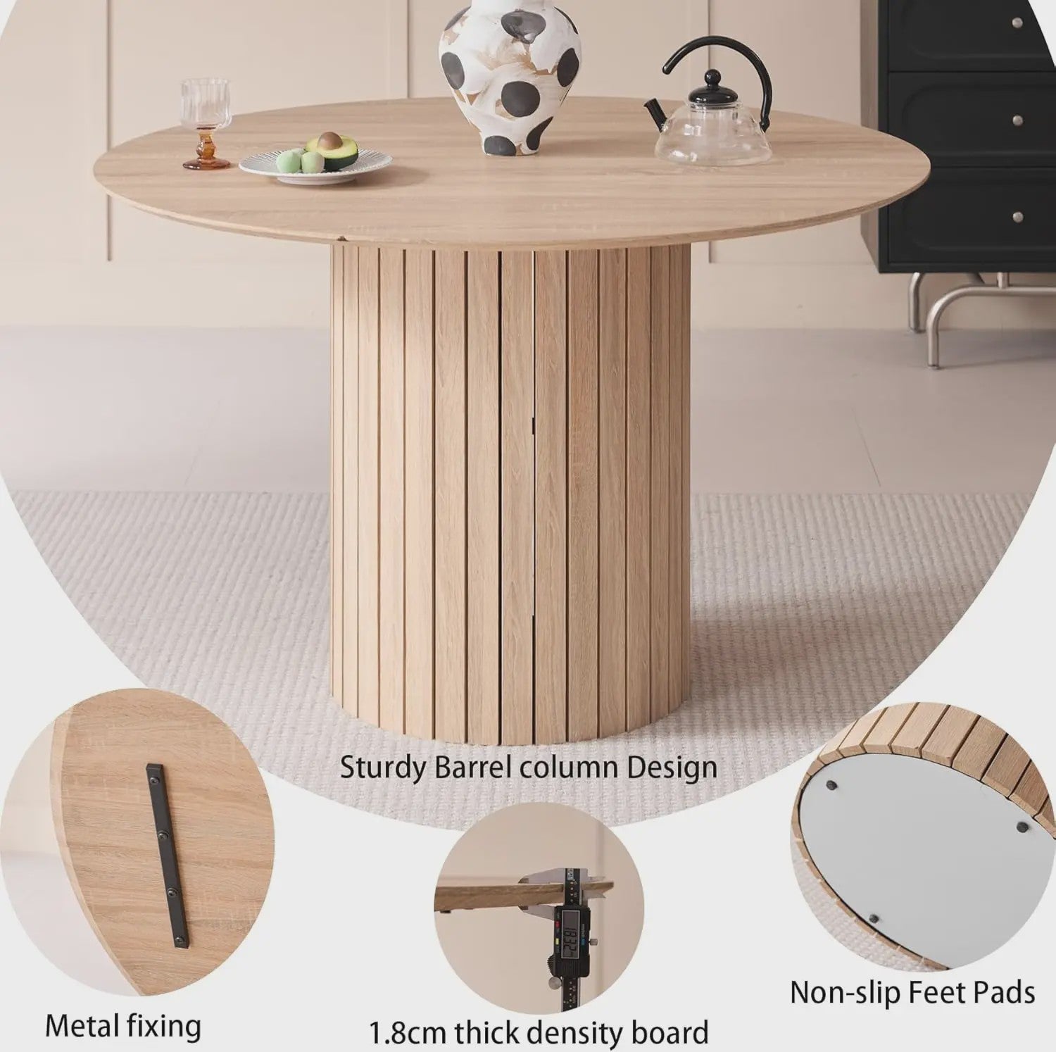 Moderne Ronde Eettafel 120cm met Houten Basis - Scandinavisch Design voor 4-6 Personen