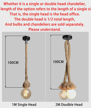 Vintage Hennep Touw Hanglamp - Retro Industriële Plafondlamp met E27 Fitting