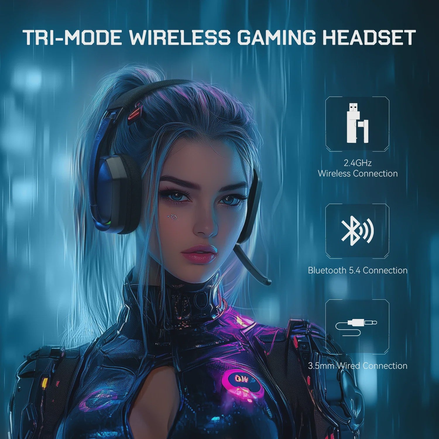 EKSA G19 BT Gaming Headset: Draadloos 2.4GHz/Bluetooth, Lichtgewicht, Opvouwbaar, Met Microfoon voor PC/PS5/Xbox