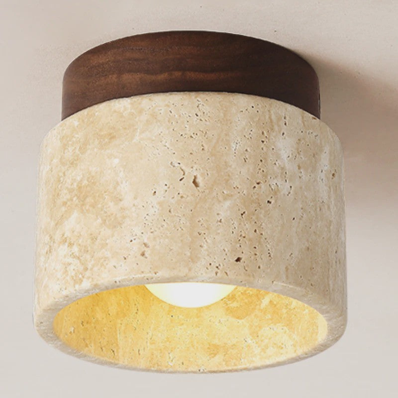Japanse Stijl LED Plafondlamp - Natuursteen & Hout - Sfeervolle Verlichting