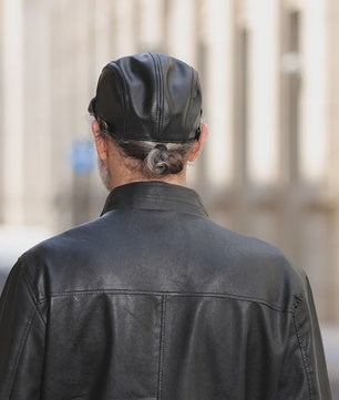 Stijlvolle Leren Baret voor Heren - Imitatie Schapenvacht Pet