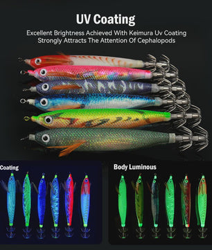 Leydun EGI Vis Lokaas Set: 6x 110mm Luminous & UV Coating Shrimp Jigs