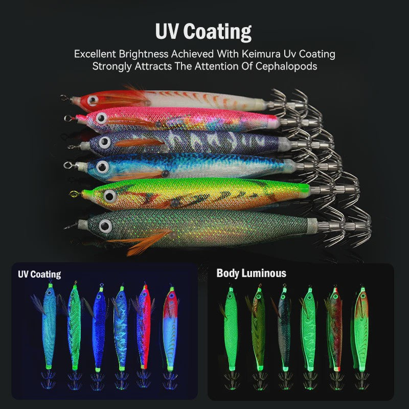 Leydun EGI Vis Lokaas Set: 6x 110mm Luminous & UV Coating Shrimp Jigs