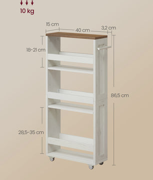 VASAGLE Smalle Rolkar met 4 Niveaus - 40x15x86.5 cm - Keuken & Badkamer Opbergoplossing