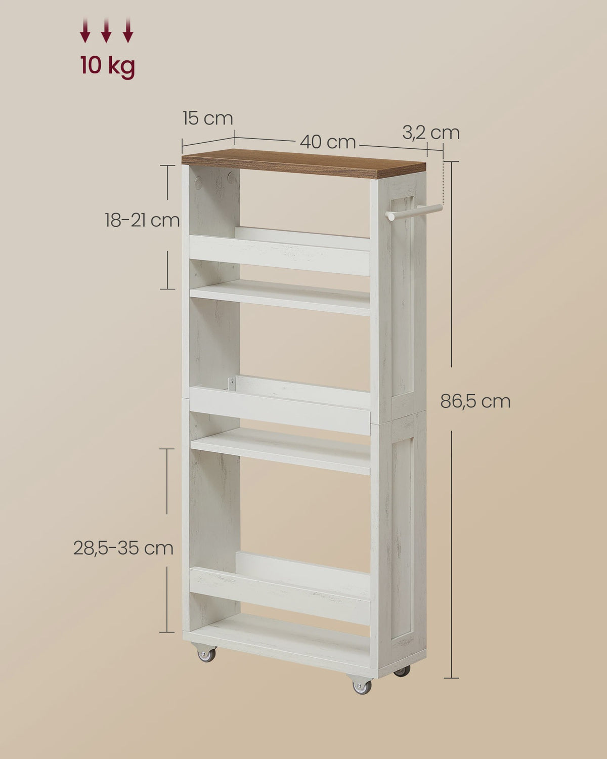 VASAGLE Smalle Rolkar met 4 Niveaus - 40x15x86.5 cm - Keuken & Badkamer Opbergoplossing