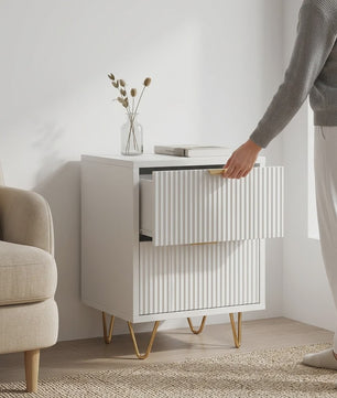 Moderne Witte Nachtkastje met 2 Lades en Gouden Poten - Scandinavisch Design