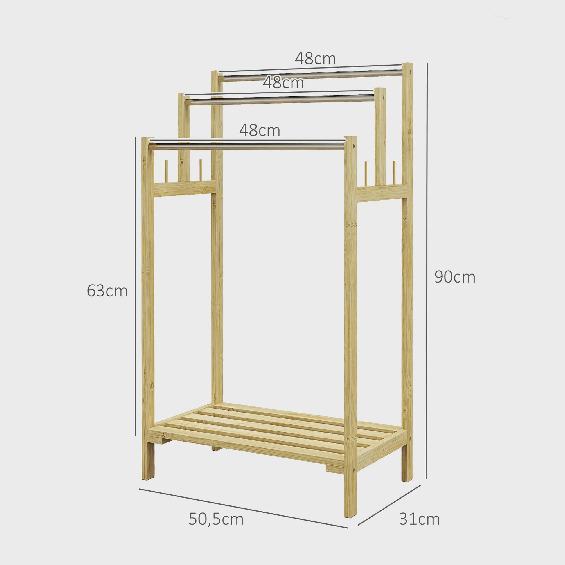 Bamboe Handdoekladder met Plank en Haken - 50.5x31x90 cm