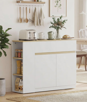 Stijlvol Wit Sideboard met 2 Deuren, 1 Lade en 3 Open Planken - 110 cm Breed