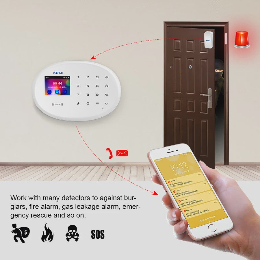 KERUI Tuya Smart Home Alarm Systeem - WiFi GSM Inbraakalarm met Bewegings- en Deursensoren