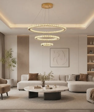 Luxe Kristallen Plafondlamp 3 Ringen LED Hanglamp - Sfeervolle Verlichting