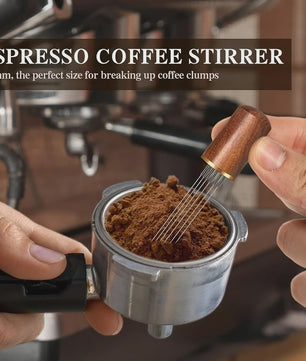 Professionele Espresso WDT Tool & Doseerring Set met Houten Handvat