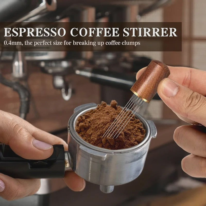 Professionele Espresso WDT Tool & Doseerring Set met Houten Handvat