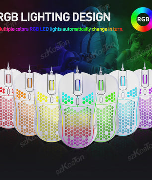 RGB Gaming Muis met Honingraat Design, 7200 DPI, Ergonomisch & Bedraad