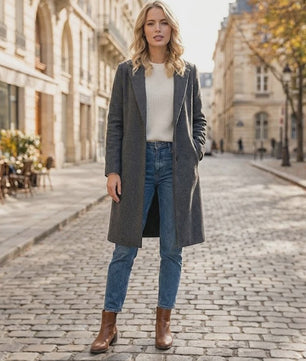 Lange Dames Trenchcoat met Open Steek en Vintage V-hals