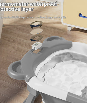Opvouwbaar Babybadje met Thermometer & Antislip Kussen - Draagbaar voor Pasgeborenen