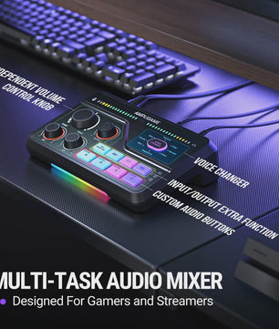 FIFINE SC8 Audio Mixer: RGB, Voice Changer & EQ voor Gaming, Streaming & Podcasts