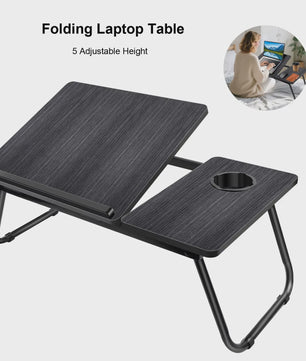 Multifunctionele Opklapbare Laptoptafel met Bekerhouder - Verstelbaar & Draagbaar Hout